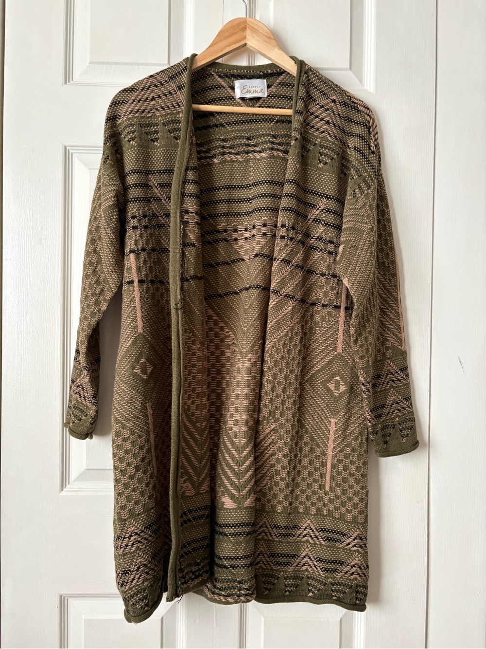 Simply Emma Olive & Blush Open-Front Patterned Cardigan